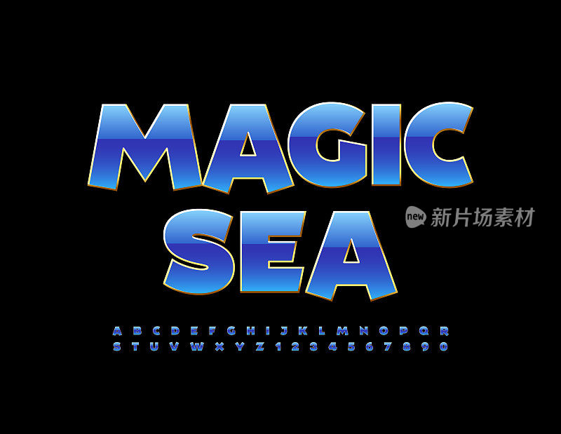 矢量明亮的标志Magic Sea。创造性的豪华字母字母和数字集